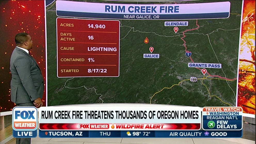 The Rum Creek Fire in Oregon has now burned 14,940 acres and is still 1% contained. 