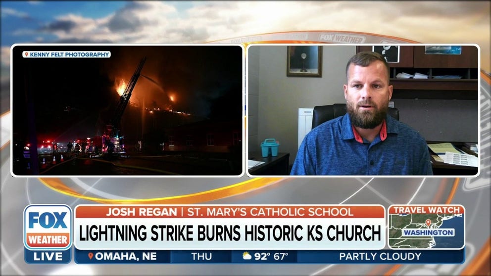 Josh Regan, Principal at St. Mary's Catholic School, discusses the lightning strike that burned the historic church in Fort Scott, Kansas. 