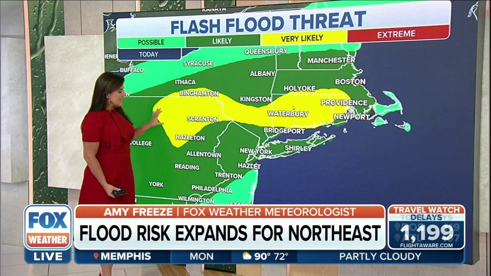 Heavy rain and thunderstorms will bring a elevated flood risk to areas of New England this Labor Day.