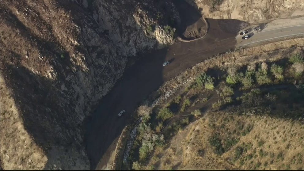 A mudslide in Lake Hughes, California led to dozens of cars being stranded on Sunday. 