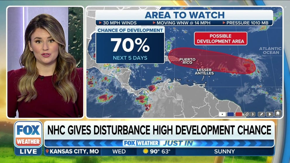 The tropical disturbance in the central Atlantic has now been given a high chance of development by the NHC with a 70% chance of development over the next five days. 
