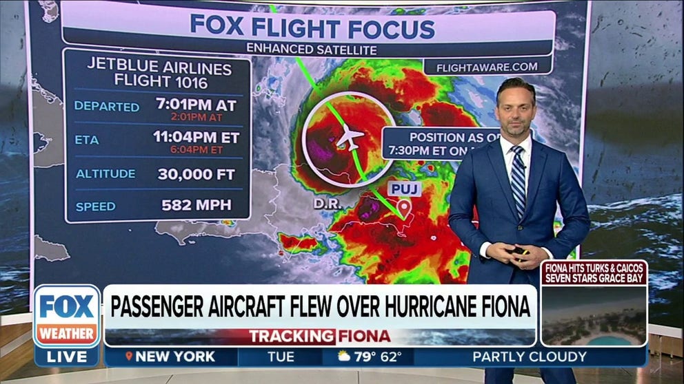 A JetBlue flight from the Dominican Republic to New York City flew above deadly Hurricane Fiona on Monday night.