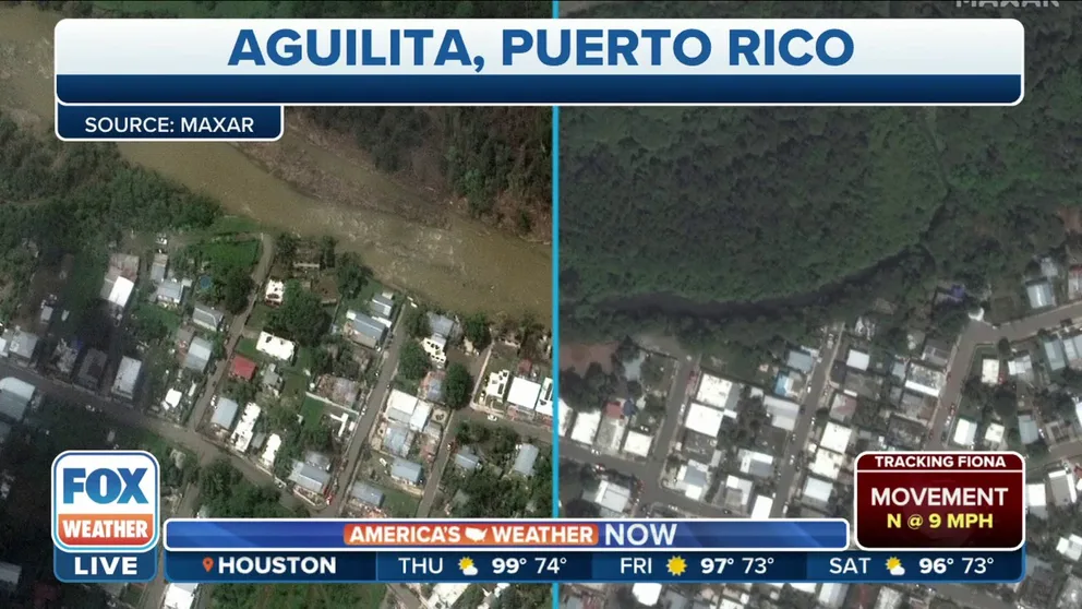 Before and after satellite images show the destruction in Puerto Rico from Hurricane Fiona.   