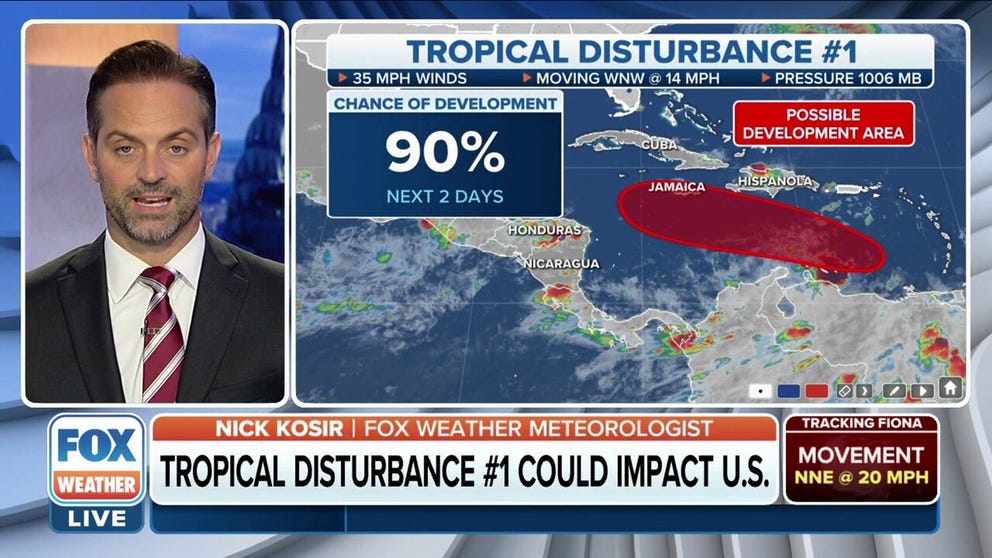 In the latest advisory, The National Hurricane Center says a tropical disturbance in the Caribbean Sea now has a 90% chance of development in the next two days. 
