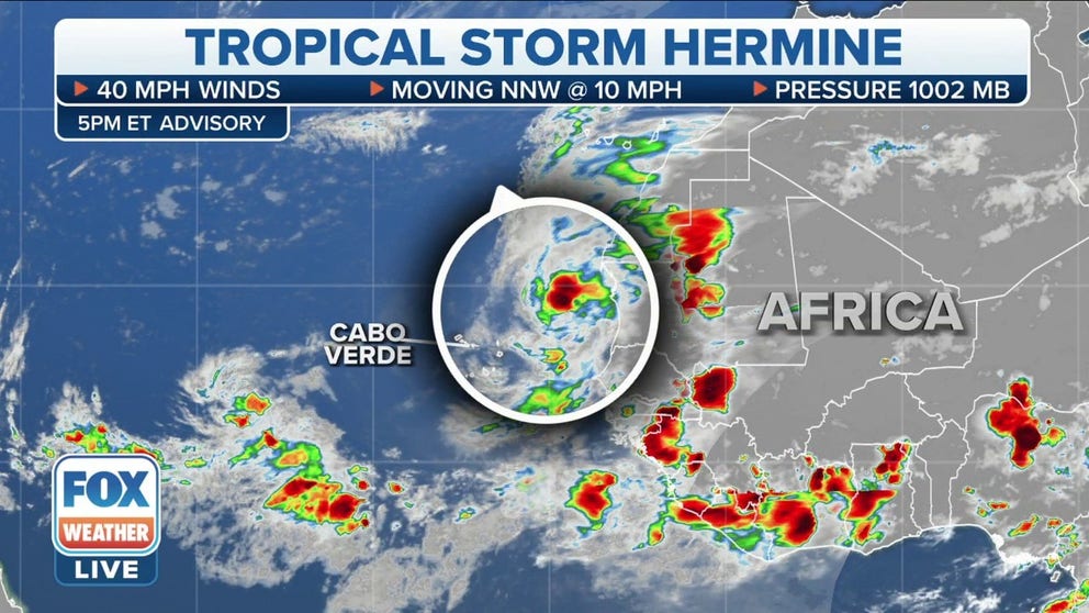 Tropical Storm Hermine forms off coast of Africa with winds of 40 mph. 