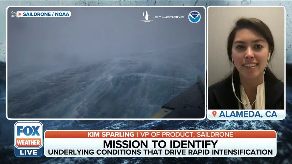 Vice President of Product at Saildrone Kim Sparling tells FOX Weather the mission is to sail robots on the surface of the ocean and collect data which is shared with partners such as the NOAA. A saildrone was able to capture 50 feet waves and 100 mph winds in the Atlantic Ocean on Thursday.