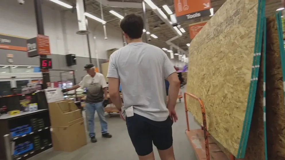 Home Depot in St. Petersburg, Florida, had a busier than normal night selling plywood on Friday. People are taking precautions as Tampa Bay is in the track of Tropical Storm Ian. Many, like St. Petersburg resident Travis Brown, are wanting to beat the anticipated weekend rush for supplies.