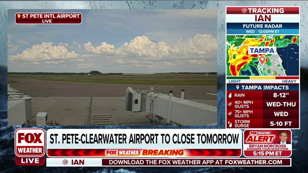 St Pete-Clearwater Airport in Florida to close at 1:00pm on Tuesday due to mandatory evacuation orders for Hurricane Ian. 