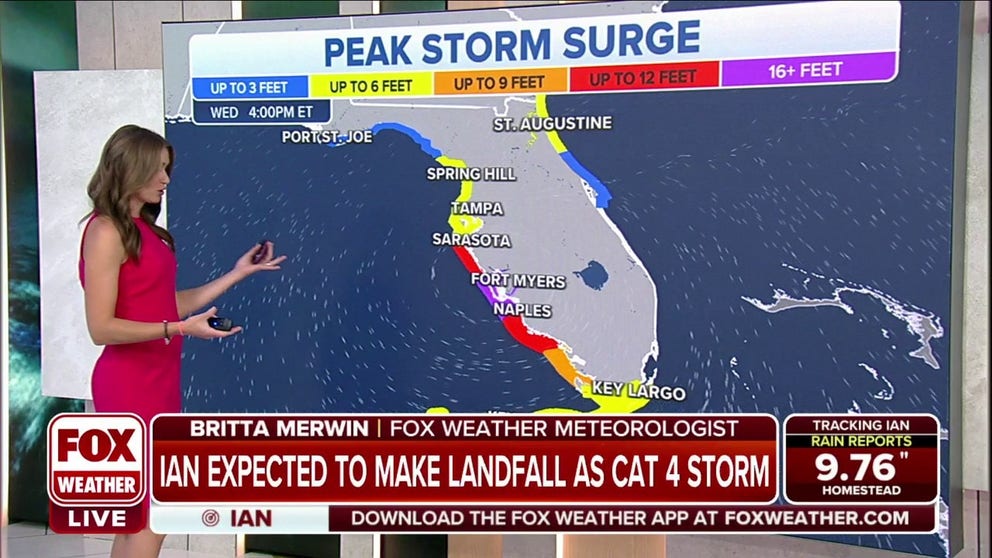 Catastrophic storm surge from Hurricane Ian could reach as high as 18 feet along parts of Florida’s coast. 
