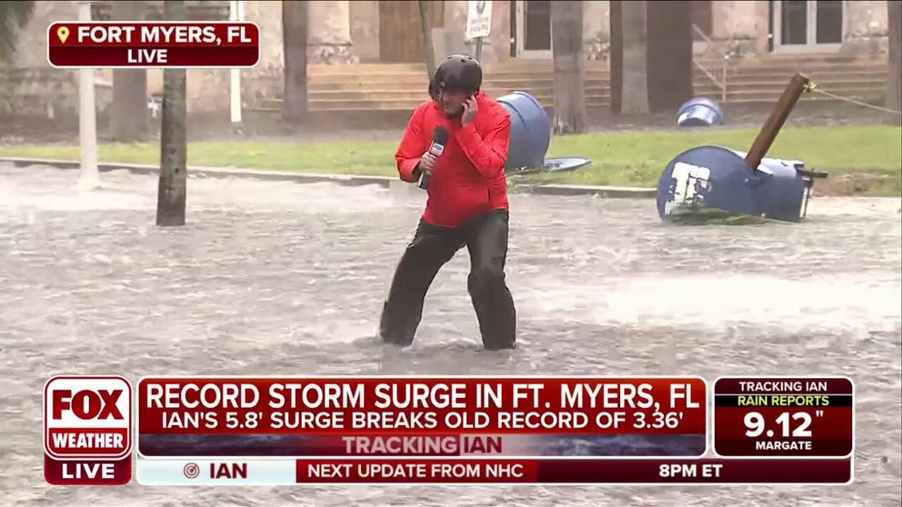 Hurricane Ian winds and storm surge slam the area of Fort Myers on Wednesday afternoon. FOX Weather multimedia journalist Robert Ray says flooding is in every direction. 