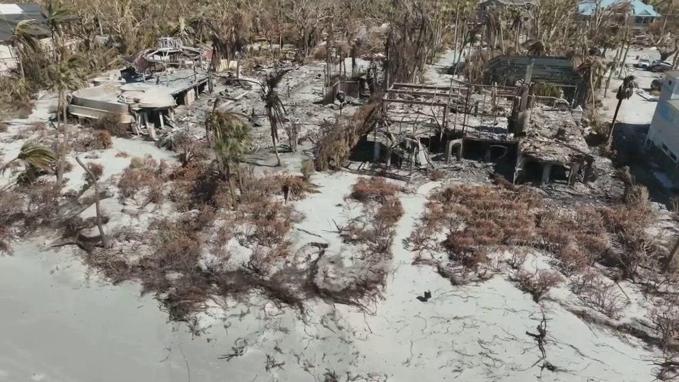 Drone footage shows the extent of damage done by Hurricane Ian on Sanibel Island. Hurricane shutters on one home were just blown through like it was tin foil. 