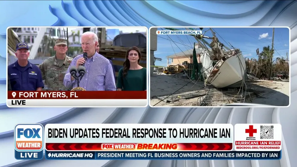 President Joe Biden and Florida Gov. Ron DeSantis met in Florida on Wednesday while the president surveyed the damage left behind by Hurricane Ian.