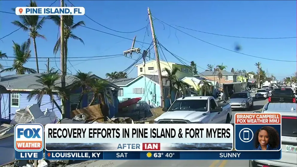 Drivers were able to return to Pine Island on Friday, Brandy Campbell, FOX Weather multimedia journalist says. The island is in the process of replacing downed poles and having drinking water available to more residents. 