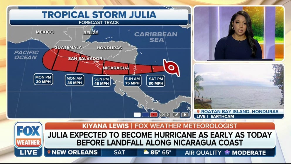Tropical Storm Julia has formed in the southern Caribbean Sea and is expected to intensify into a hurricane over the weekend as it tracks toward Central America, where it will pose a serious inland flood threat into early next week.