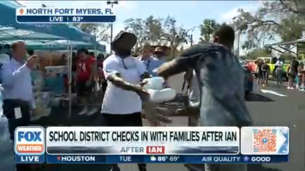 The Lee County School District is teaming up with the Miami Dolphins to distribute hurricane supplies and hot meals to families following Hurricane Ian. FOX Weather's Will Nunley reports.