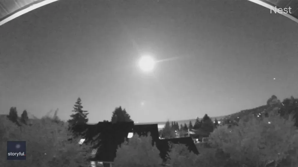 A door camera recorded a fireball as it flared in the sky over Seattle, Washington, on October 12, 2022.