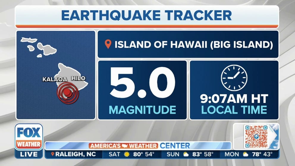 Magnitude 5.0 earthquake shakes the island of Hawaii. 