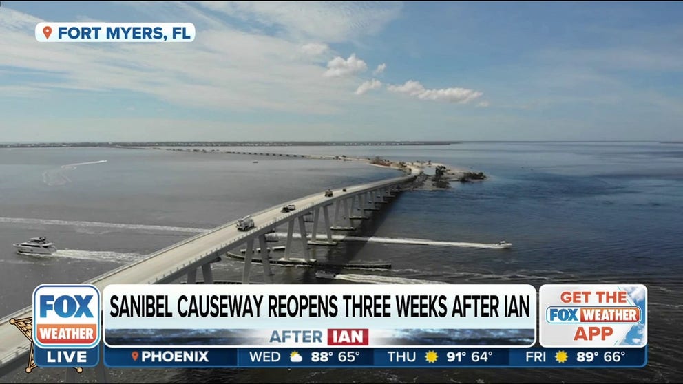 Mayor of Sanibel Holly Smith tells FOX Weather crews completed a herculean task having fixed the bridge in such short time period. 