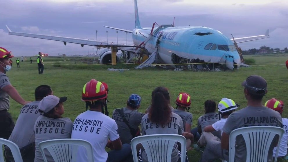 A Korean airplane overshot the runway at Mactan Cebu International Airport in the Philippines on October 23, with footage showing the damaged aircraft at the scene the following day.