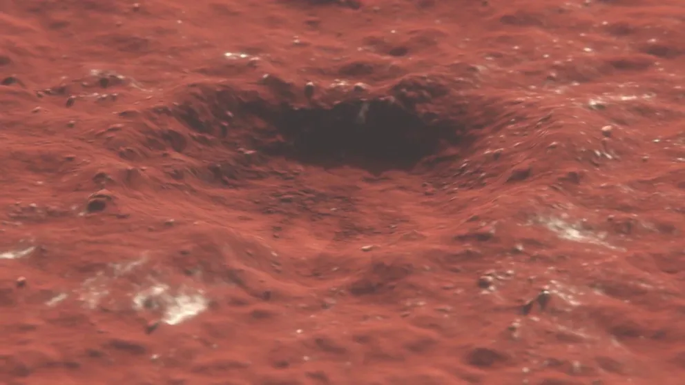 File video: This animation depicts a flyover of a meteoroid impact crater on Mars that’s surrounded by boulder-size chunks of ice. The animation was created using data from the High-Resolution Imaging Science Experiment (HiRISE) camera aboard NASA’s Mars Reconnaissance Orbiter. (NASA/JPL-Caltech/University of Arizona)