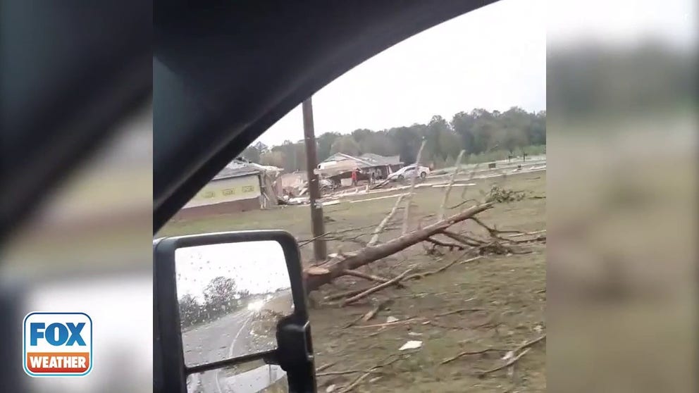 Tornado-warned storm damages buildings in Chicota, Texas, located in Lamar County. (Credit: SethGConnot/Twitter)