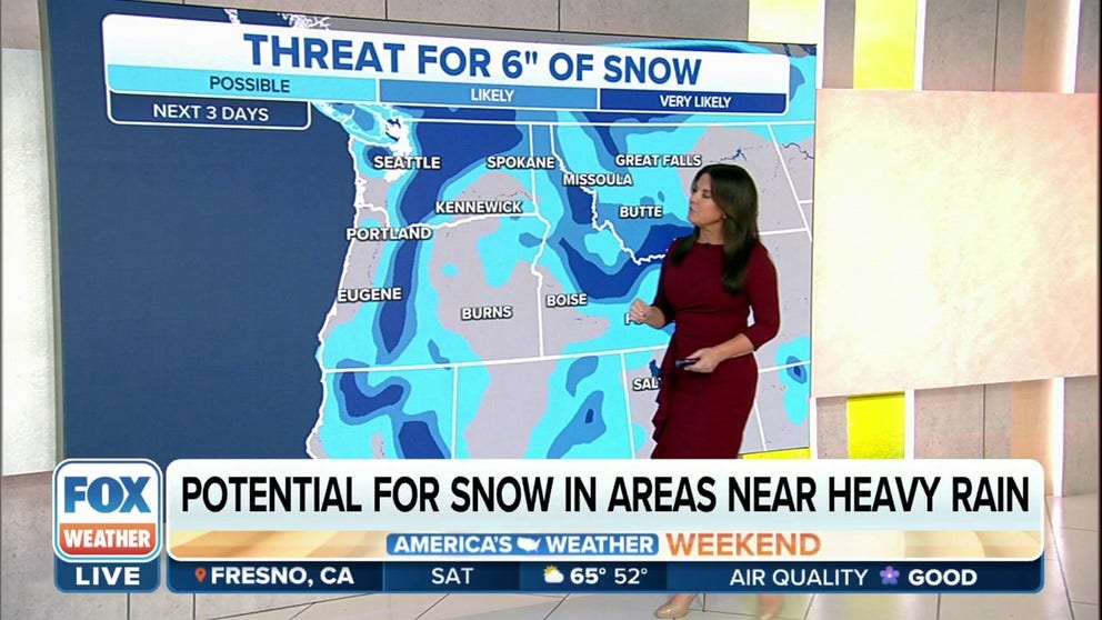 A potent atmospheric river that extends nearly 5,000 miles into the Pacific is bringing heavy rain to Washington and Oregon and snow to the mountains of Idaho and Montana. 