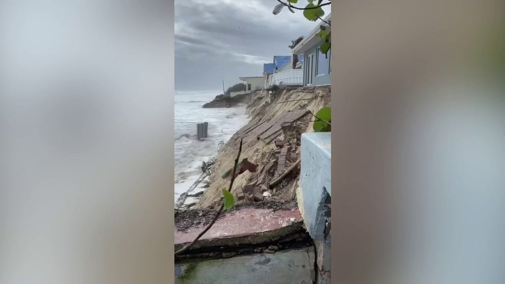 Storm surge from Hurricane Nicole damaged several properties in Port Orange in Florida on Wednesday, November 9. Entire yards washed into the Atlantic. (Credit: Krista Goodrich/Salty Dog Vacations via Storyful)