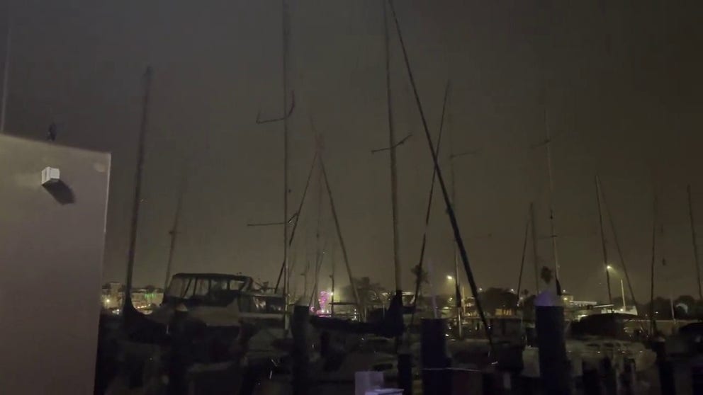Winds from Hurricane Nicole create an eerie sound while whipping across a marina in eastern Florida. (Credit: @hurricanetrack/ Twitter)