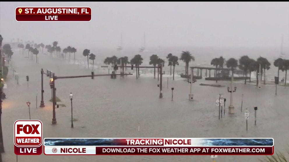 Streets in St. Augustine are completely flooded as waves come ashore from Nicole. 