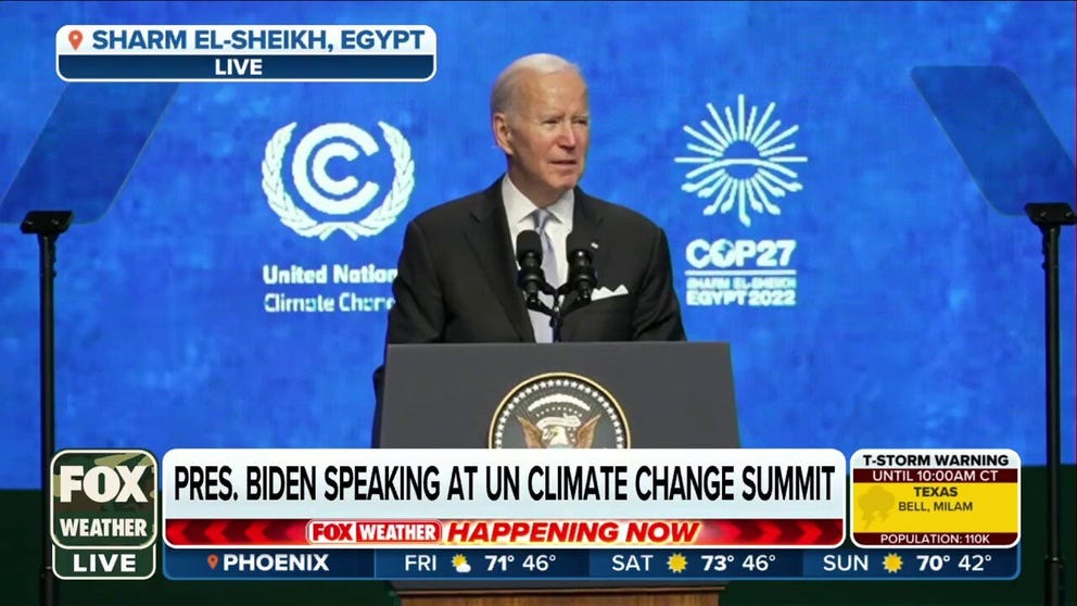 President Joe Biden spoke at the UN Climate Change Summit in Egypt on Friday. 