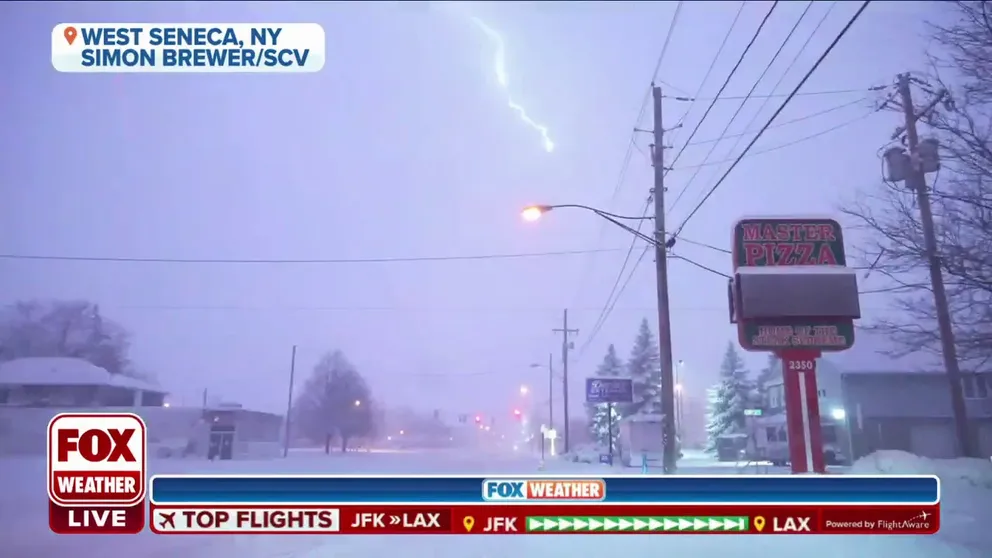 Video captures thundersnow taking place in West Seneca, New York Thursday night. 