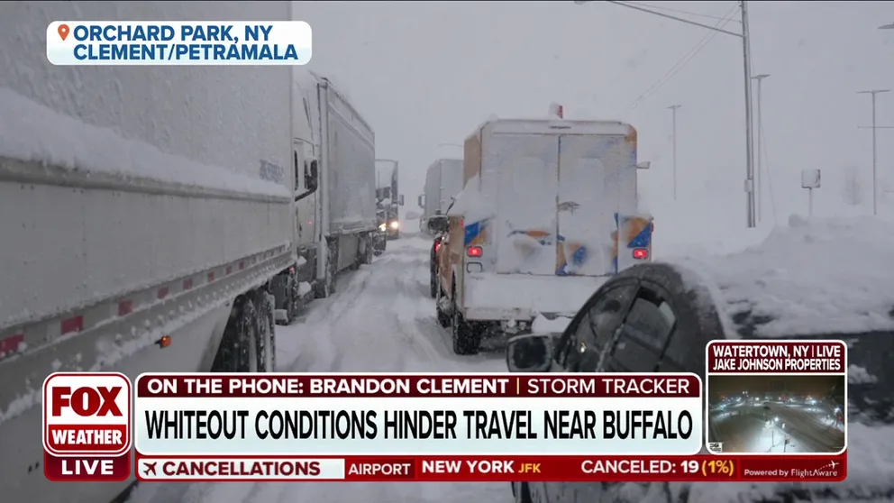 Storm tracker Brandon Clement says its gridlock on the roads of western New York with some areas of the state witnessing five feet of snow. Clement compares this historic snowstorm to an atmospheric river event in the Sierra Nevada Mountains. Snowfall rates of 6 inches an hour are being reported in Erie County.