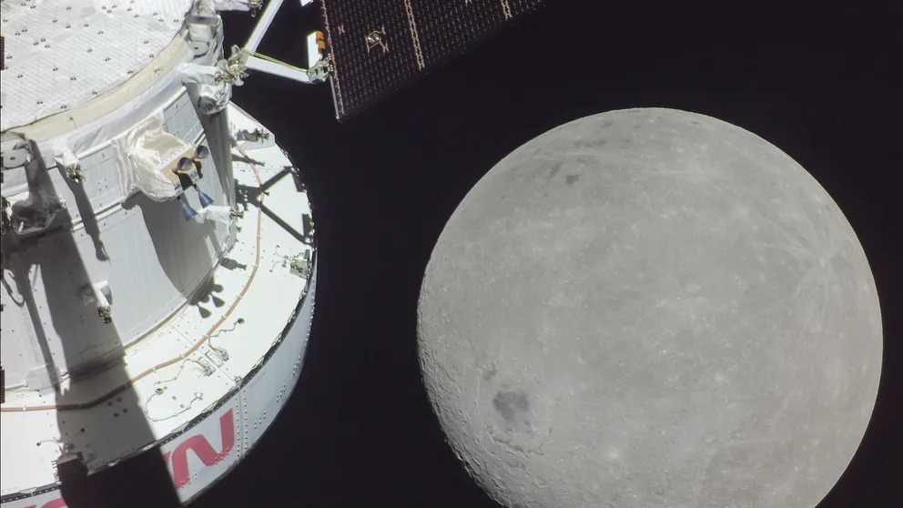 NASA shared live views of the moon and Earth as seen from the Orion spacecraft. 