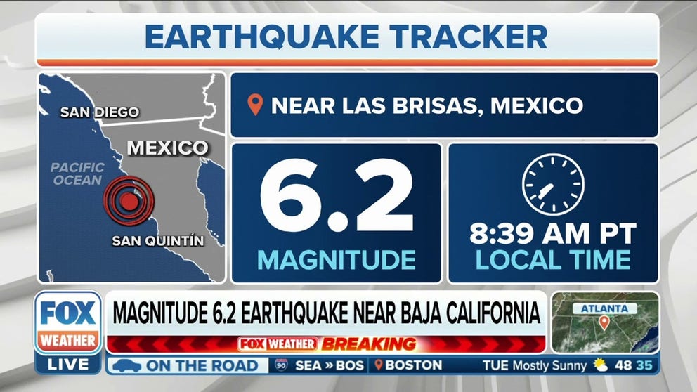 A magnitude 6.2 earthquake was detected near Baja California, and felt in San Diego Tuesday morning.