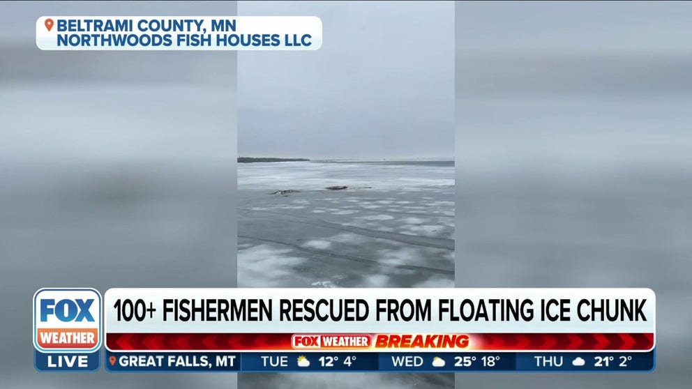Over 100 fisherman have been safely rescued from Red Lake after the lake ice broke and them stranded over the freezing lake. FOX 9 Meteorologist Ian Leonard joins FOX Weather to discuss safety and dangers of ice fishing in the area.