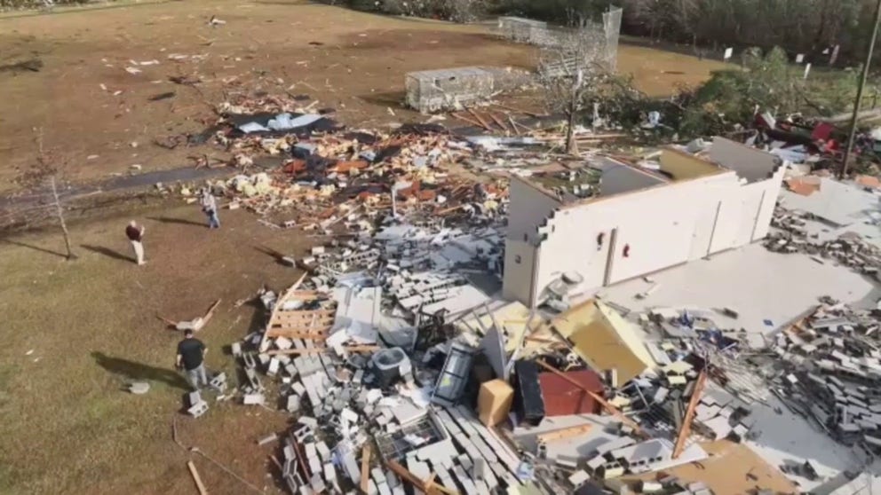 Drone footage reveals extensive damage from a tornado in Wetumpka, Alabama. 