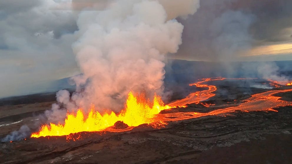 In the latest from Hawaii's Mauna Loa volcano eruption, dramatic video shows an active fissure shooting lava nearly 150 feet into the air.