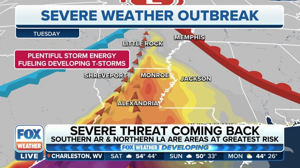 Increasing potential for tornado outbreak Tuesday across parts of South ...