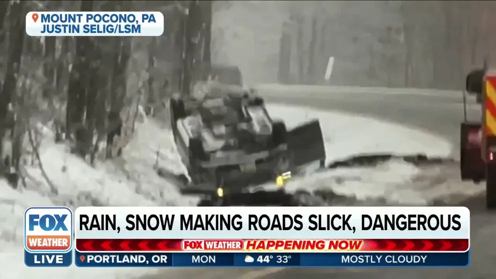A snow and rain mix made roads slick and dangerous across parts of the Northeast on Sunday, Dec. 11, 2022.