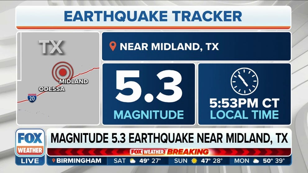 Magnitude 5.3 earthquake strikes near Midland, Texas on Friday. 