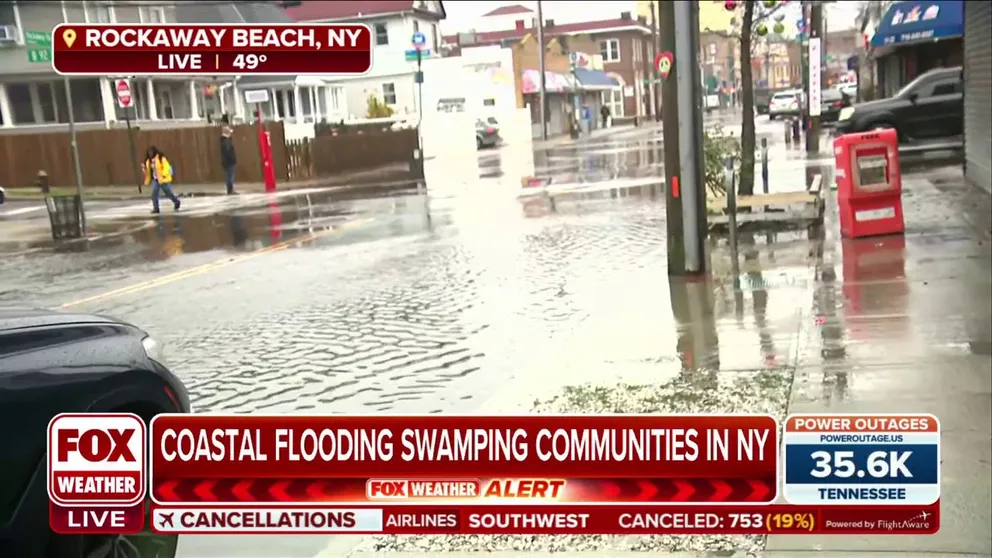 FOX Weather's Katie Byrne is in Rockaway Beach, New York showing the coastal flooding in the community. 