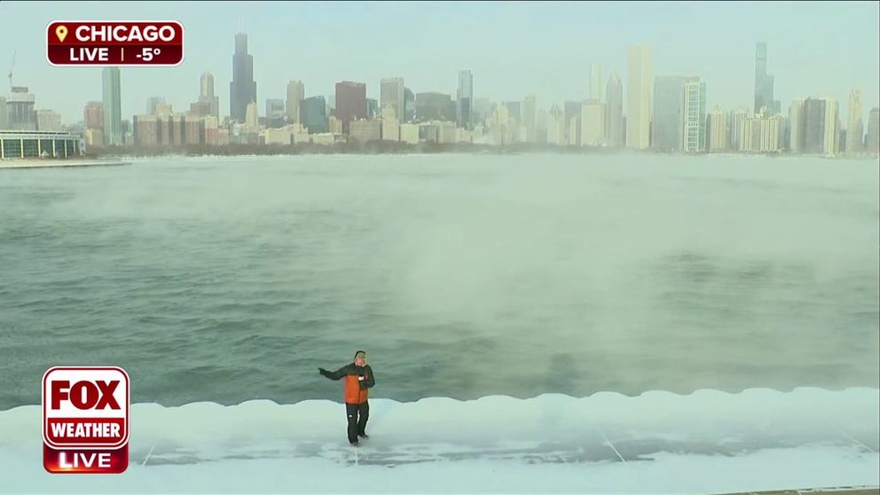 FOX Weather's Robert Ray is in Chicago and shows just how cold it is as sea smoke rises from Lake Michigan. 