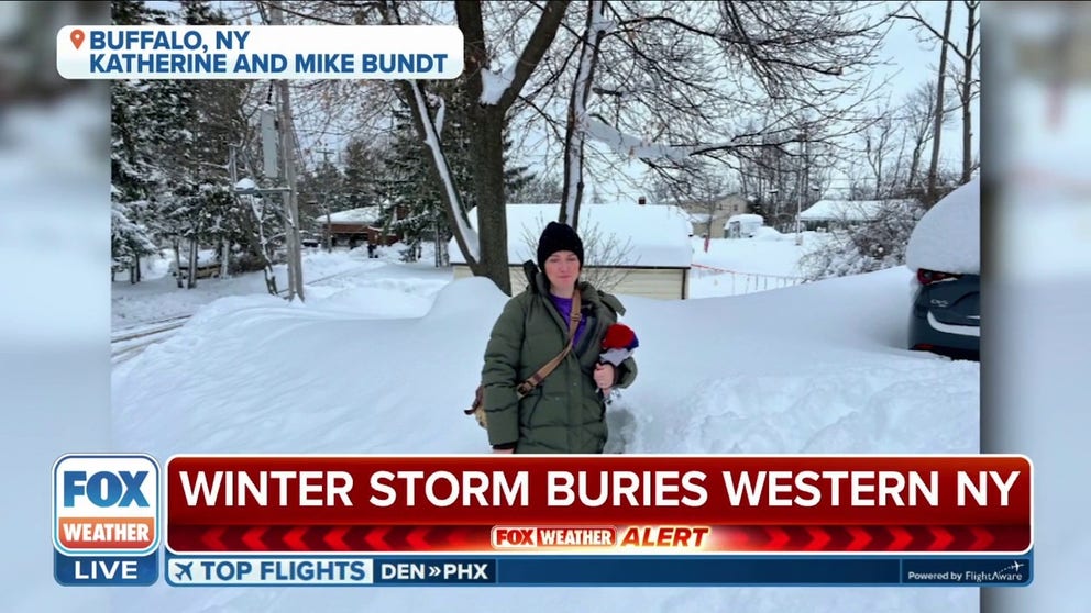 Buffalo resident Katherine Bundt says the dig out has begun in her neighborhood following a blizzard. Snow drifts are seen covering homes and vehicles across western New York. Bundt is thankful that her family ‘came out much luckier than a lot of people in the city did.’