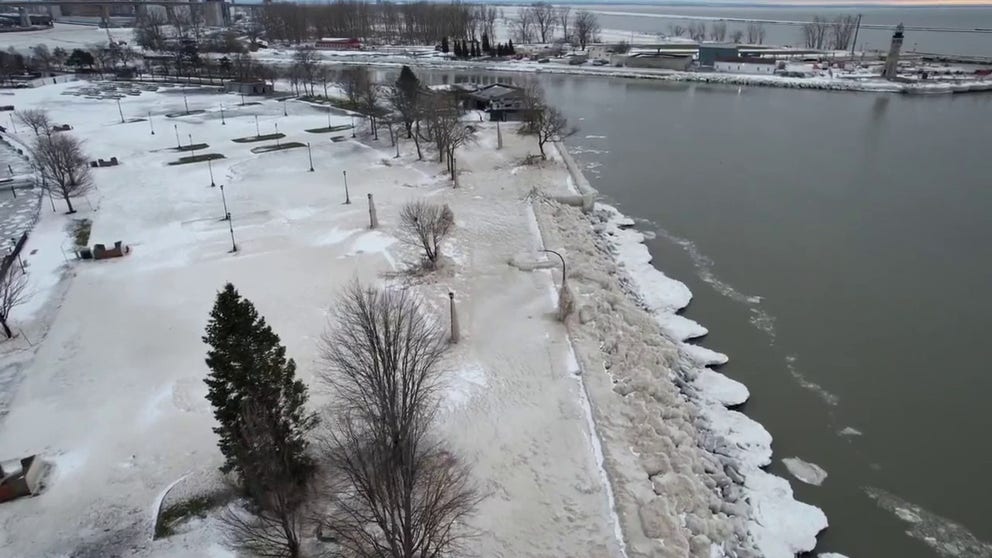 A big seiche continues to keep areas along Lake Erie closed due to water turning into ice.