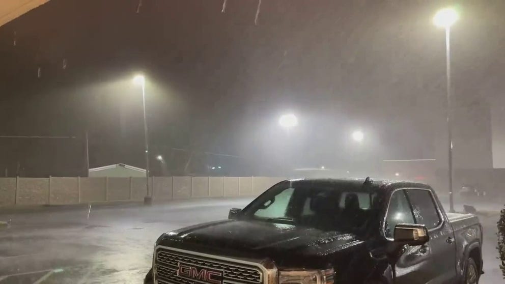 Video posted by L Alan Mason in the early morning hours of Tuesday shows pouring rain falling in Murray, Kentucky.