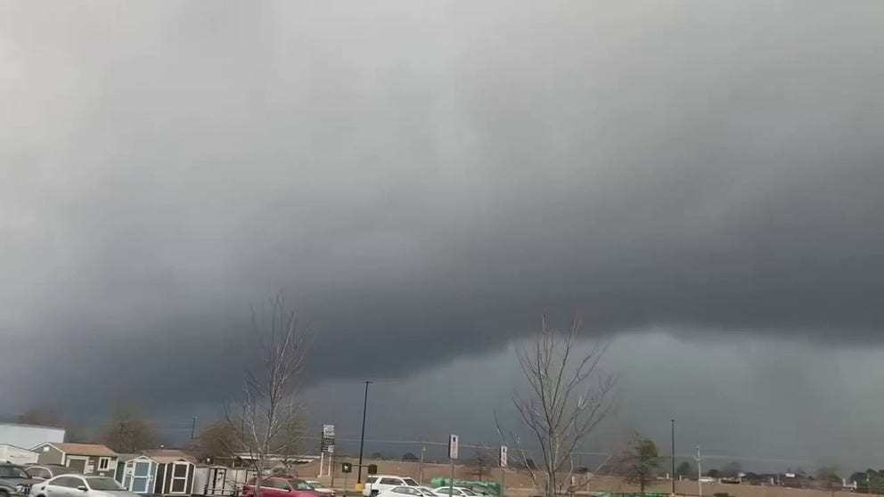 Video taken by Lee Lemmons shows the storm approaching and hitting Saltillo, part of the greater Tupelo region, on Tuesday. Saltillo and Tupelo were put under a severe thunderstorm warning until 10:15 am with the NWS advising of possible pea-sized hail.