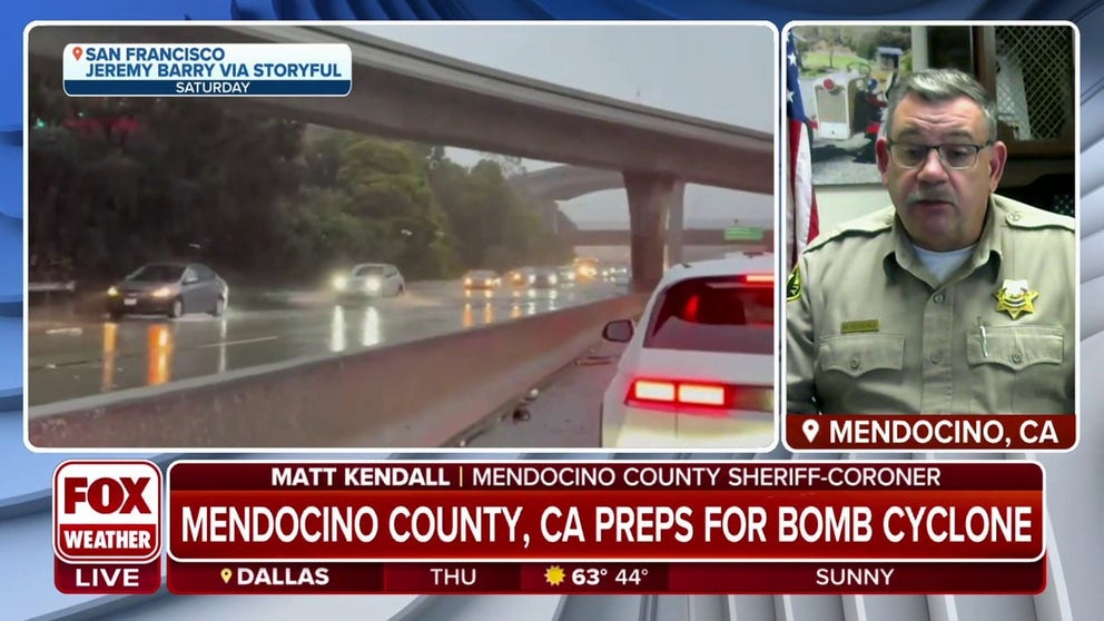 Coastal communities in Mendocino, California are reporting winds of 70-75 mph due to a powerful low-pressure system, says Matt Kendall, Sheriff Coroner. Falling trees remain a primary threat for the county with the bomb cyclone. 