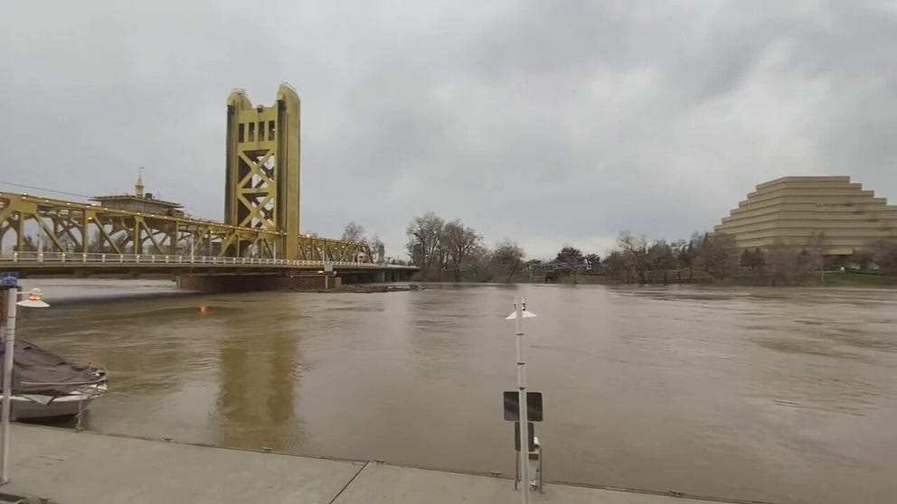 Water levels in the Sacramento River have risen as a powerful atmospheric river continues to bring heavy rain to California.