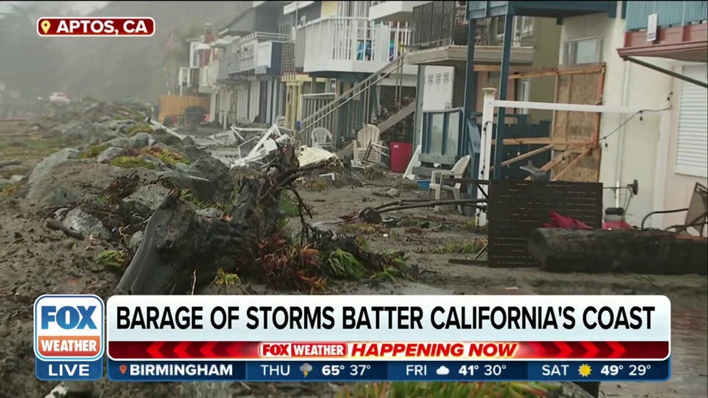 FOX Weather’s Robert Ray shows devastation stretching up and down the Santa Cruz County town of Aptos. Residents have seen belongings swept away and condos ripped to pieces due to atmospheric rivers.