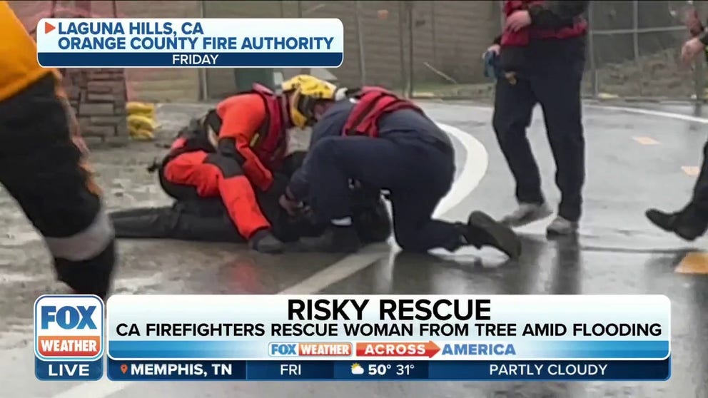 Orange County Fire Authority Captain Sean Doran says a California resident was stranded above raging floodwaters and assisted by a helicopter crew to safety.